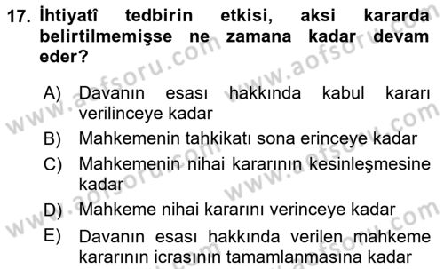 Medeni Usul Hukukuna Giriş Dersi 2023 - 2024 Yılı Yaz Okulu Sınav Soruları 17. Soru