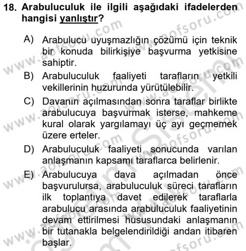 Medeni Usul Hukukuna Giriş Dersi 2023 - 2024 Yılı Yaz Okulu Sınav Soruları 18. Soru