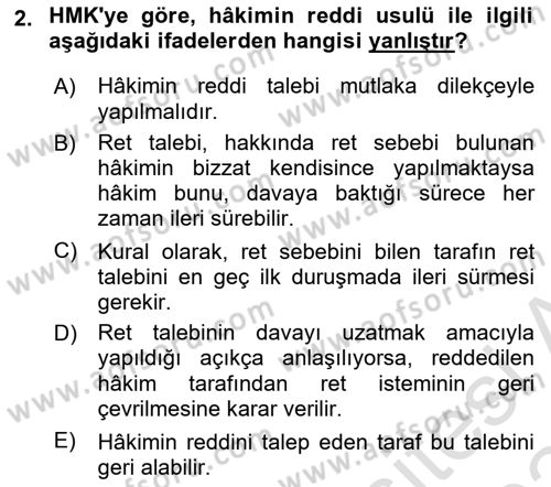 Medeni Usul Hukukuna Giriş Dersi 2023 - 2024 Yılı Yaz Okulu Sınav Soruları 2. Soru