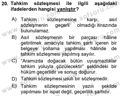 Medeni Usul Hukukuna Giriş Dersi 2023 - 2024 Yılı Yaz Okulu Sınav Soruları 20. Soru