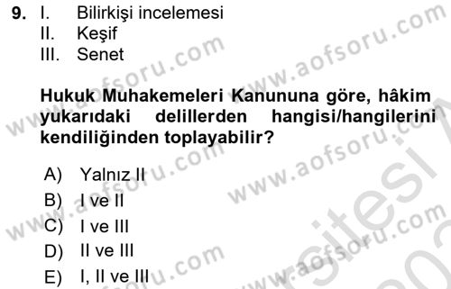 Medeni Usul Hukukuna Giriş Dersi 2023 - 2024 Yılı Yaz Okulu Sınav Soruları 9. Soru