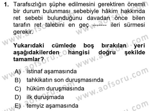 Medeni Usul Hukukuna Giriş Dersi Ara Sınavı Deneme Sınav Soruları 1. Soru