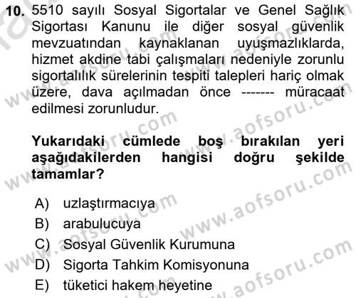 Medeni Usul Hukukuna Giriş Dersi Ara Sınavı Deneme Sınav Soruları 10. Soru
