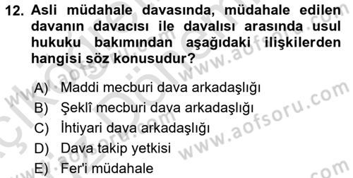 Medeni Usul Hukukuna Giriş Dersi Ara Sınavı Deneme Sınav Soruları 12. Soru