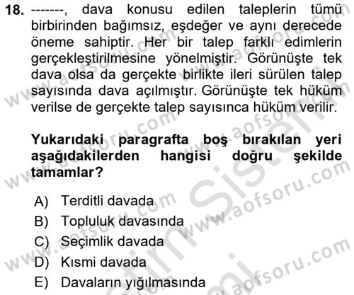 Medeni Usul Hukukuna Giriş Dersi Ara Sınavı Deneme Sınav Soruları 18. Soru