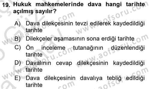 Medeni Usul Hukukuna Giriş Dersi Ara Sınavı Deneme Sınav Soruları 19. Soru