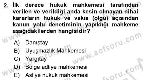 Medeni Usul Hukukuna Giriş Dersi Ara Sınavı Deneme Sınav Soruları 2. Soru