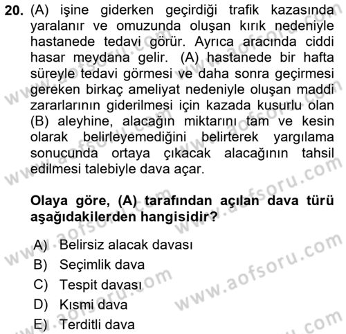 Medeni Usul Hukukuna Giriş Dersi Ara Sınavı Deneme Sınav Soruları 20. Soru