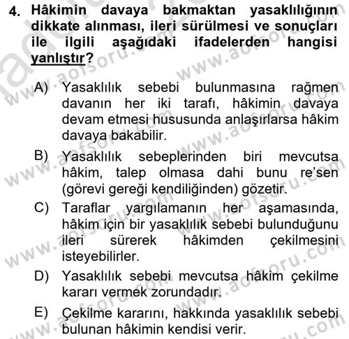Medeni Usul Hukukuna Giriş Dersi Ara Sınavı Deneme Sınav Soruları 4. Soru