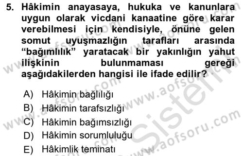 Medeni Usul Hukukuna Giriş Dersi Ara Sınavı Deneme Sınav Soruları 5. Soru