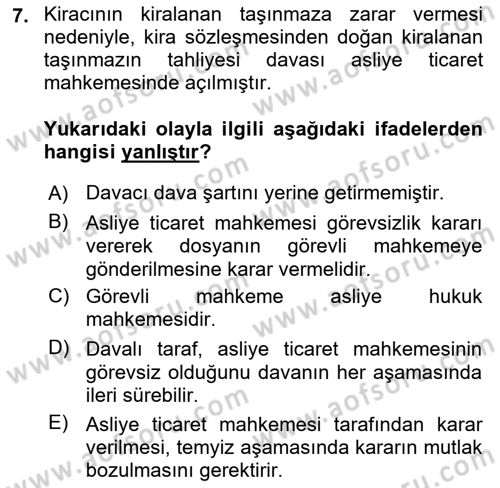 Medeni Usul Hukukuna Giriş Dersi Ara Sınavı Deneme Sınav Soruları 7. Soru