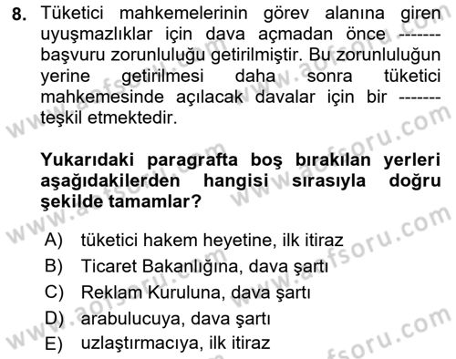 Medeni Usul Hukukuna Giriş Dersi Ara Sınavı Deneme Sınav Soruları 8. Soru