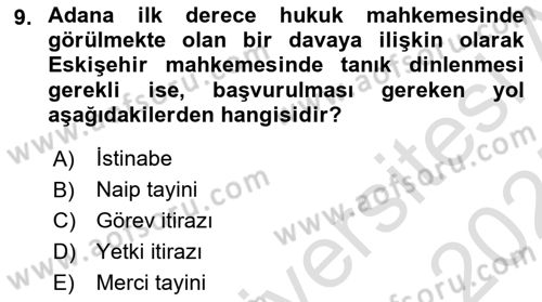 Medeni Usul Hukukuna Giriş Dersi Ara Sınavı Deneme Sınav Soruları 9. Soru