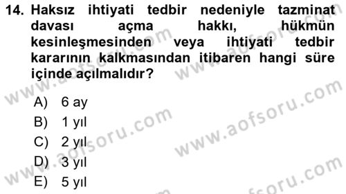 Medeni Usul Hukukuna Giriş Dersi 2024 - 2025 Yılı (Final) Dönem Sonu Sınav Soruları 14. Soru