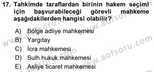 Medeni Usul Hukukuna Giriş Dersi 2024 - 2025 Yılı (Final) Dönem Sonu Sınav Soruları 17. Soru