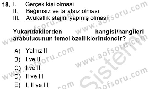 Medeni Usul Hukukuna Giriş Dersi 2024 - 2025 Yılı (Final) Dönem Sonu Sınav Soruları 18. Soru