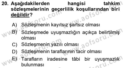 Medeni Usul Hukukuna Giriş Dersi 2024 - 2025 Yılı (Final) Dönem Sonu Sınav Soruları 20. Soru