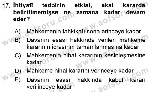Medeni Usul Hukukuna Giriş Dersi 2024 - 2025 Yılı Yaz Okulu Sınav Soruları 17. Soru