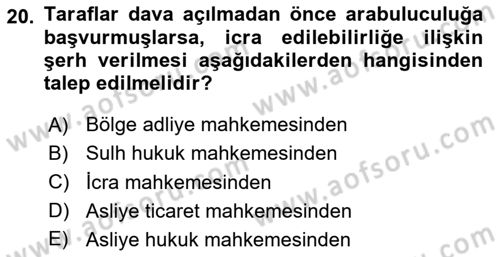 Medeni Usul Hukukuna Giriş Dersi 2024 - 2025 Yılı Yaz Okulu Sınav Soruları 20. Soru