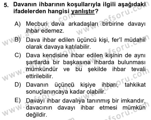 Medeni Usul Hukukuna Giriş Dersi 2024 - 2025 Yılı Yaz Okulu Sınav Soruları 5. Soru