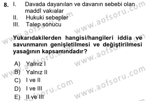 Medeni Usul Hukukuna Giriş Dersi 2024 - 2025 Yılı Yaz Okulu Sınav Soruları 8. Soru