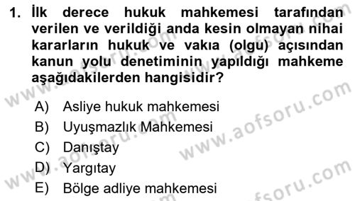 Medeni Usul Hukukuna Giriş Dersi 2025 - 2026 Yılı (Final) Dönem Sonu Sınav Soruları 1. Soru