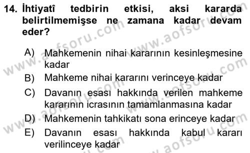 Medeni Usul Hukukuna Giriş Dersi 2025 - 2026 Yılı (Final) Dönem Sonu Sınav Soruları 14. Soru