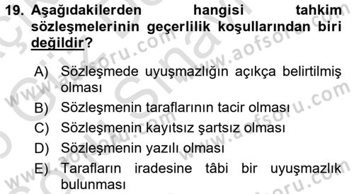 Medeni Usul Hukukuna Giriş Dersi 2025 - 2026 Yılı (Final) Dönem Sonu Sınav Soruları 19. Soru