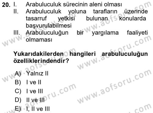 Medeni Usul Hukukuna Giriş Dersi 2025 - 2026 Yılı (Final) Dönem Sonu Sınav Soruları 20. Soru