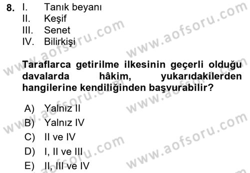 Medeni Usul Hukukuna Giriş Dersi 2025 - 2026 Yılı (Final) Dönem Sonu Sınav Soruları 8. Soru