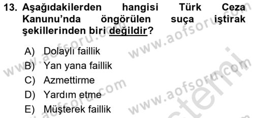 Ceza Hukuku Bilgisi Dersi 2020 - 2021 Yılı Yaz Okulu Sınavı 13. Soru