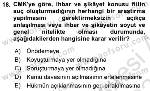 Ceza Hukuku Bilgisi Dersi 2020 - 2021 Yılı Yaz Okulu Sınav Soruları 18. Soru