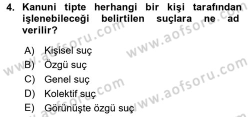 Ceza Hukuku Bilgisi Dersi 2020 - 2021 Yılı Yaz Okulu Sınav Soruları 4. Soru