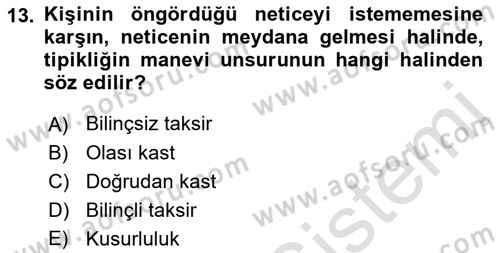 Ceza Hukuku Bilgisi Dersi Ara Sınavı Deneme Sınav Soruları 13. Soru