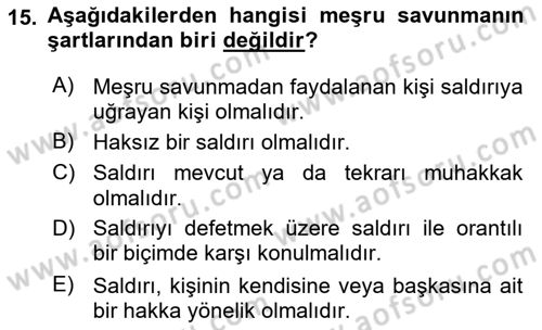 Ceza Hukuku Bilgisi Dersi Ara Sınavı Deneme Sınav Soruları 15. Soru