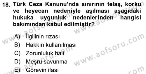 Ceza Hukuku Bilgisi Dersi Ara Sınavı Deneme Sınav Soruları 18. Soru