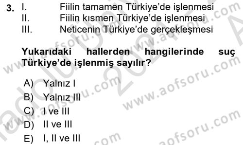 Ceza Hukuku Bilgisi Dersi Ara Sınavı Deneme Sınav Soruları 3. Soru