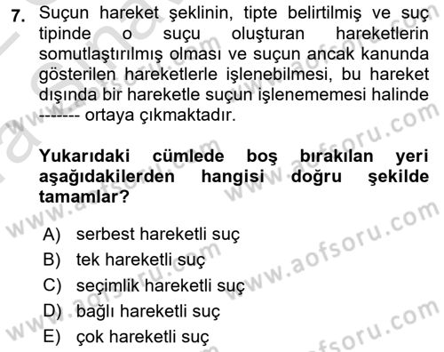 Ceza Hukuku Bilgisi Dersi 2021 - 2022 Yılı (Vize) Ara Sınavı 7. Soru