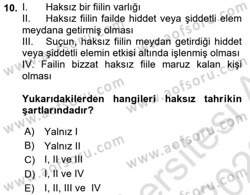 Ceza Hukuku Bilgisi Dersi 2021 - 2022 Yılı (Final) Dönem Sonu Sınav Soruları 10. Soru