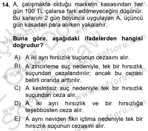Ceza Hukuku Bilgisi Dersi 2021 - 2022 Yılı (Final) Dönem Sonu Sınav Soruları 14. Soru