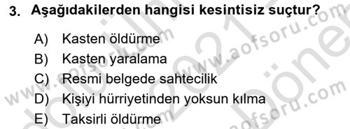 Ceza Hukuku Bilgisi Dersi 2021 - 2022 Yılı (Final) Dönem Sonu Sınav Soruları 3. Soru