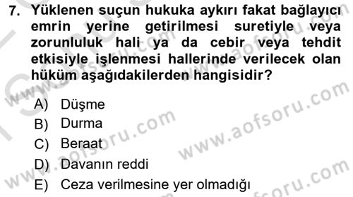 Ceza Hukuku Bilgisi Dersi 2021 - 2022 Yılı (Final) Dönem Sonu Sınav Soruları 7. Soru