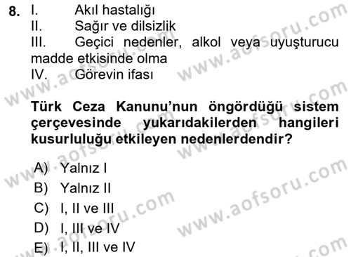 Ceza Hukuku Bilgisi Dersi 2021 - 2022 Yılı (Final) Dönem Sonu Sınav Soruları 8. Soru