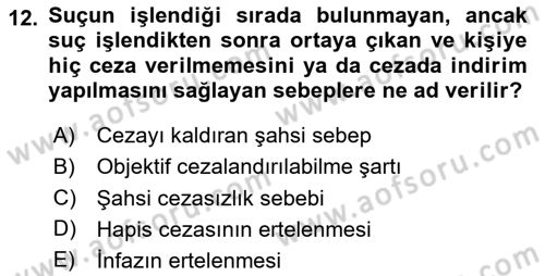 Ceza Hukuku Bilgisi Dersi 2021 - 2022 Yılı Yaz Okulu Sınav Soruları 12. Soru