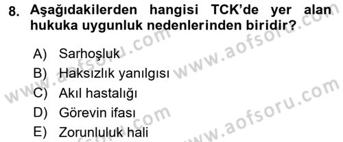 Ceza Hukuku Bilgisi Dersi 2021 - 2022 Yılı Yaz Okulu Sınav Soruları 8. Soru