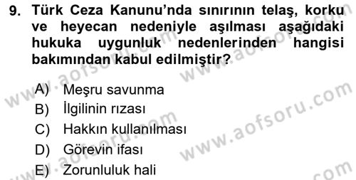 Ceza Hukuku Bilgisi Dersi 2021 - 2022 Yılı Yaz Okulu Sınav Soruları 9. Soru