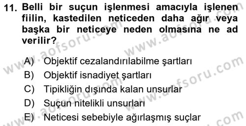 Ceza Hukuku Bilgisi Dersi Ara Sınavı Deneme Sınav Soruları 11. Soru