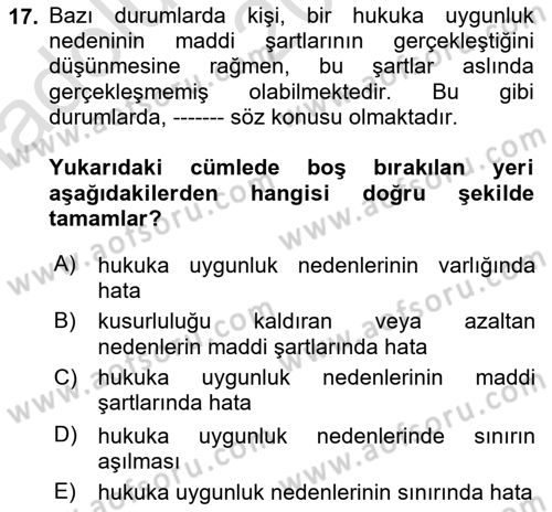Ceza Hukuku Bilgisi Dersi Ara Sınavı Deneme Sınav Soruları 17. Soru