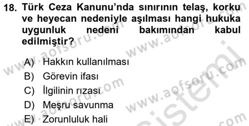 Ceza Hukuku Bilgisi Dersi Ara Sınavı Deneme Sınav Soruları 18. Soru