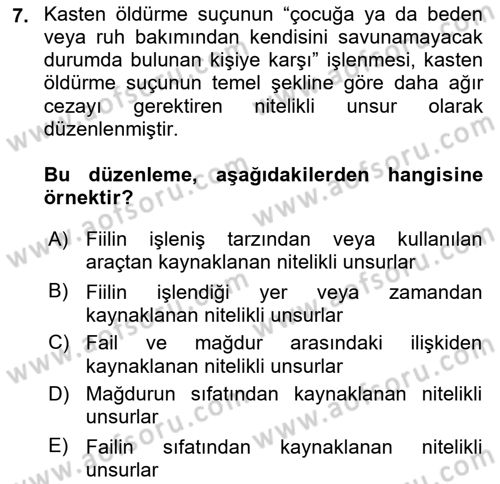 Ceza Hukuku Bilgisi Dersi Ara Sınavı Deneme Sınav Soruları 7. Soru